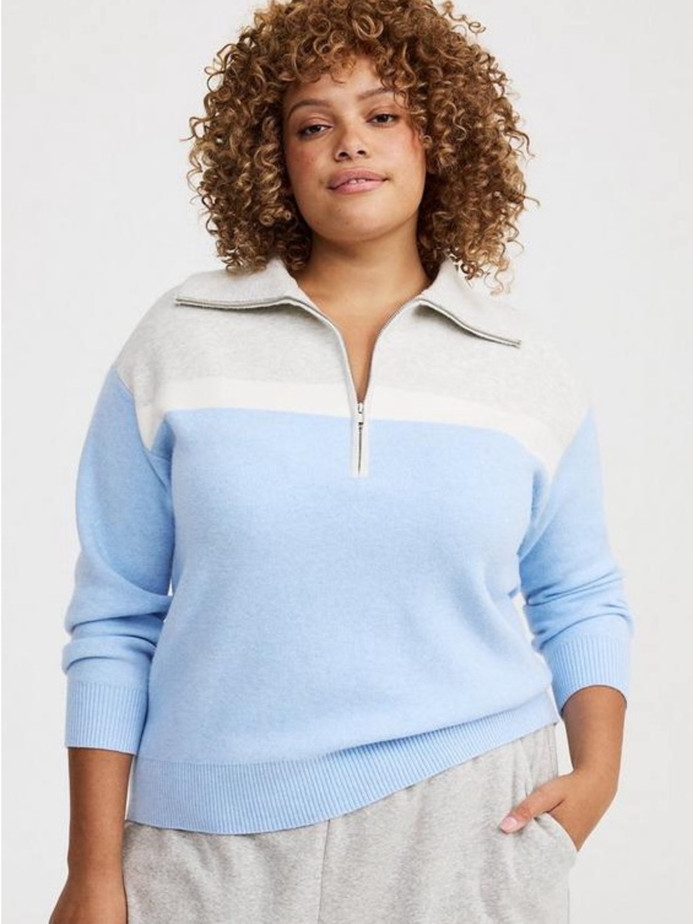 NWT Torrid Luxe Cozy Half Zip Pullover Sweater Blue Colorblock Women’s Size 3X